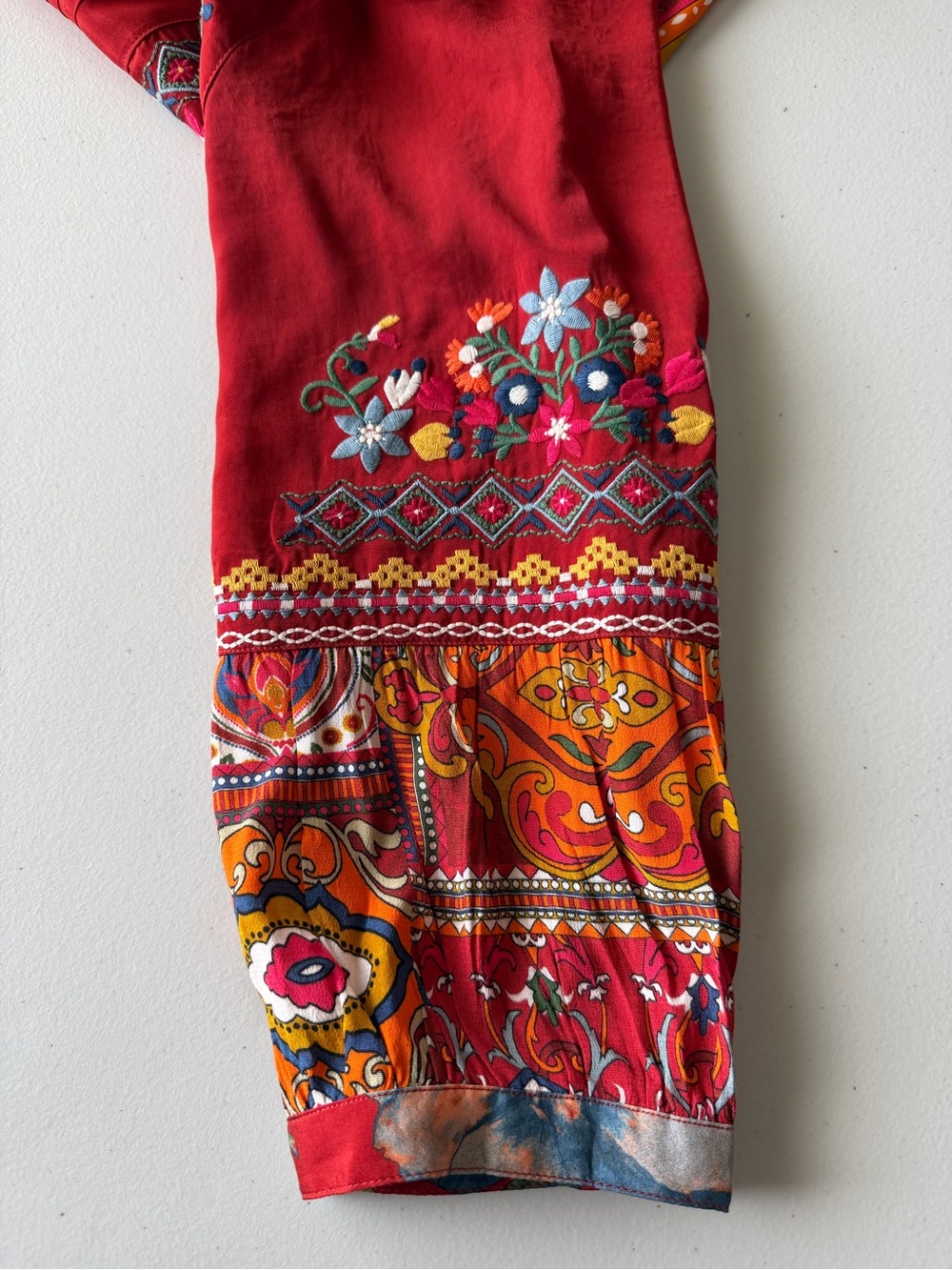 John Mark Embroidered Multi Patch Boho Tunic Blouse Dark Spice L - Picture 6 of 15